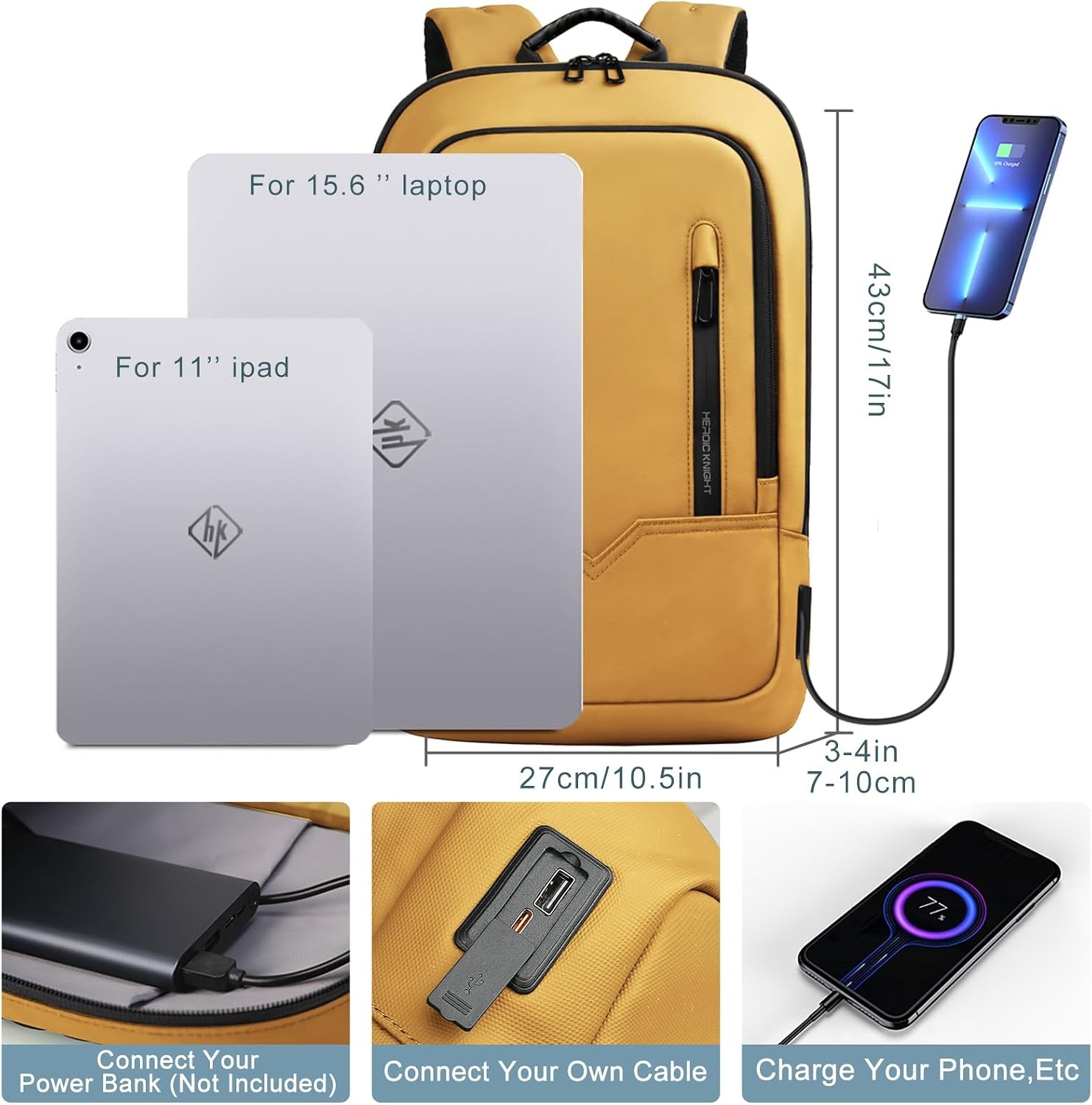 Backpack for Men Business Slim Backpack w/ USB Charger Computer-Anti-Theft 15.6″