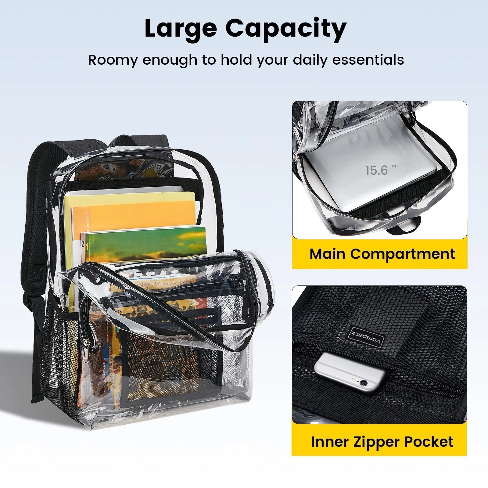 Vorspack Clear Backpack Heavy Duty – Clear Bookbag Large See Through Backpack…