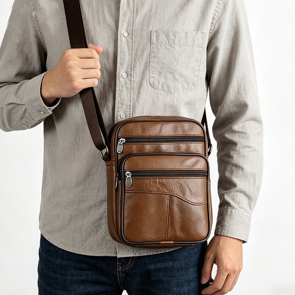 Men’s Vintage Genuine Leather Crossbody Sling Bag Retro Shoulder Messenger Bag