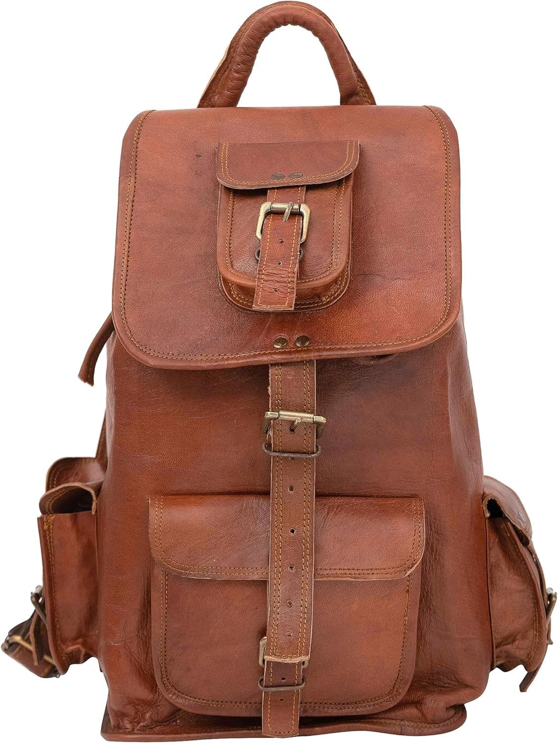 Shy Shy Lets Touch The Sky Rustic Vintage Leather Backpack Travel Rucksack Knap
