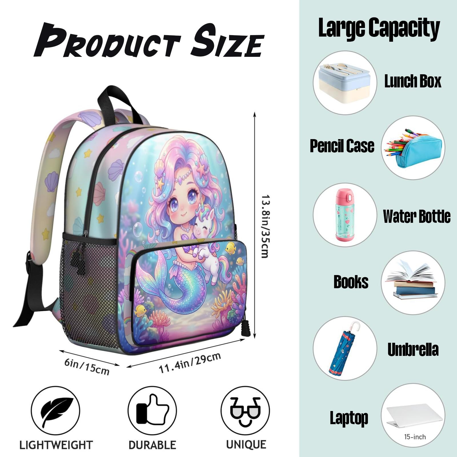Quelindra Girls Backpack for Ages 3-8, Mermaid & Unicorn Preschool Kindergart…