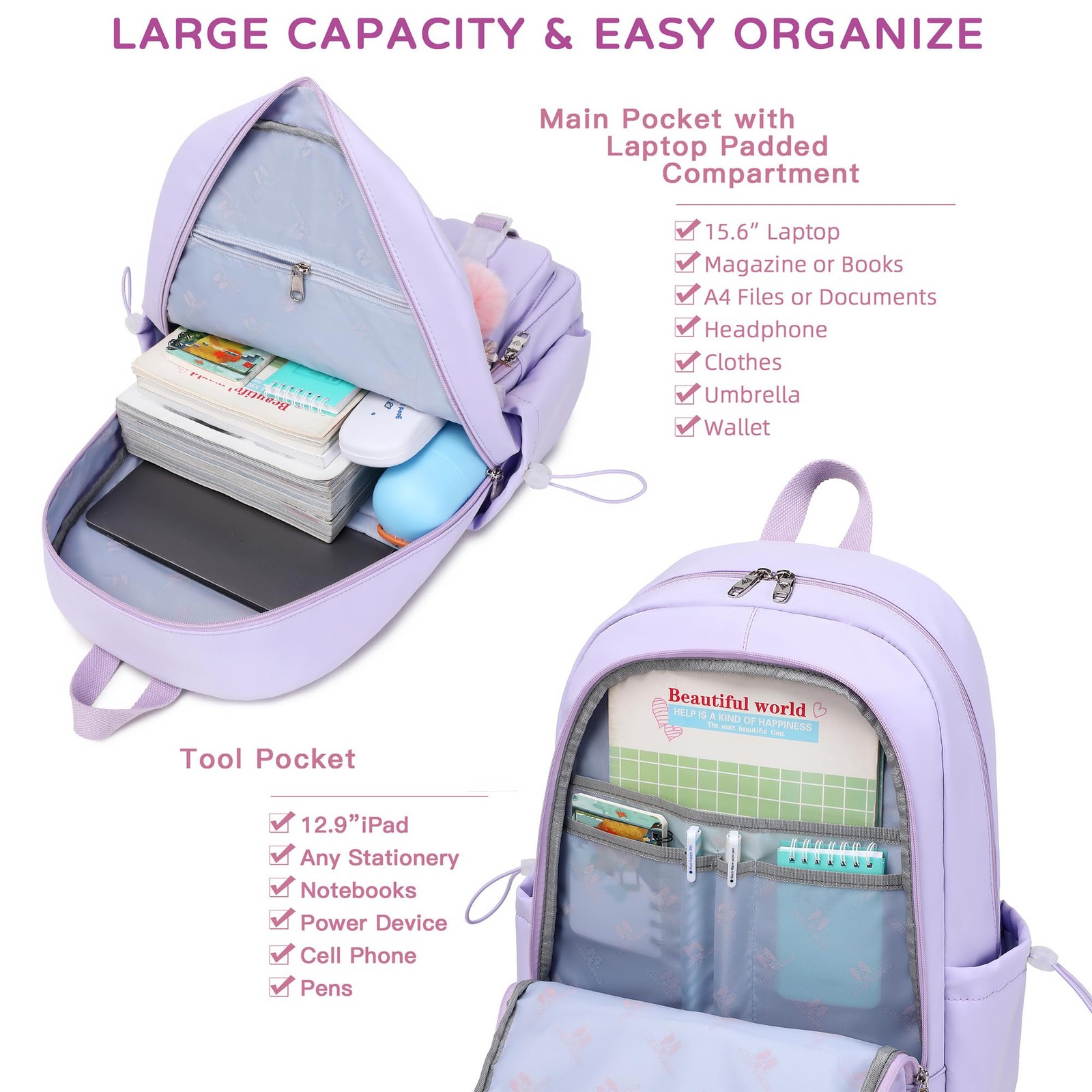 Laptop Backpack 15.6 Inch Kids Elementary Middle High School Bag College Back…