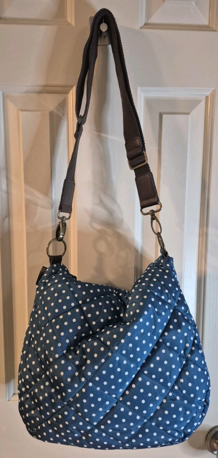 ROOTOTE Quilt 2-Way Bag Crossbody Shoulder Polka Dots Blue And White