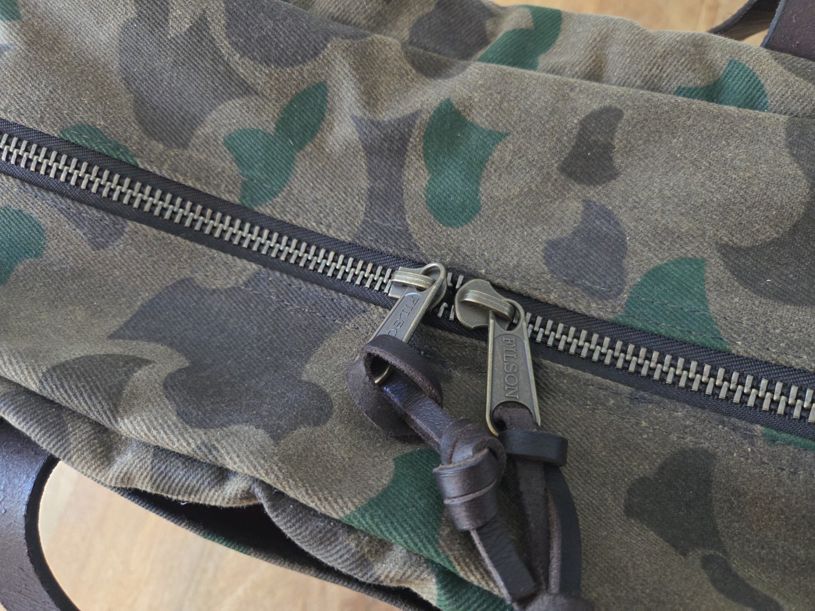 Filson Waxed Rugged Twill Tote Bag With Zipper | Dark Shrub Camo | Ltd. Edition