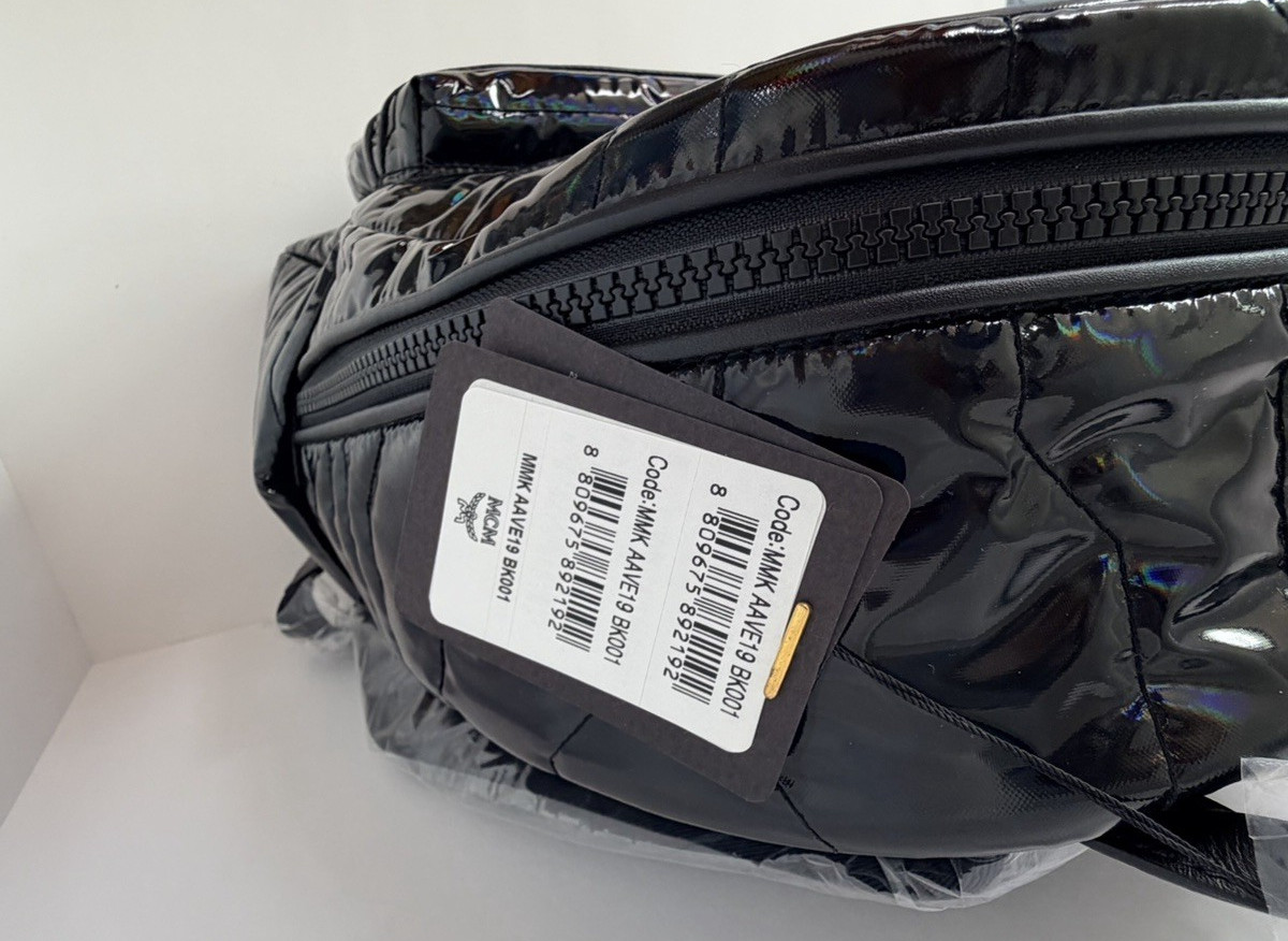 MCM Black Patent Quilted Backpack MMK AAVE19 BK001 NWT Authentic Rare