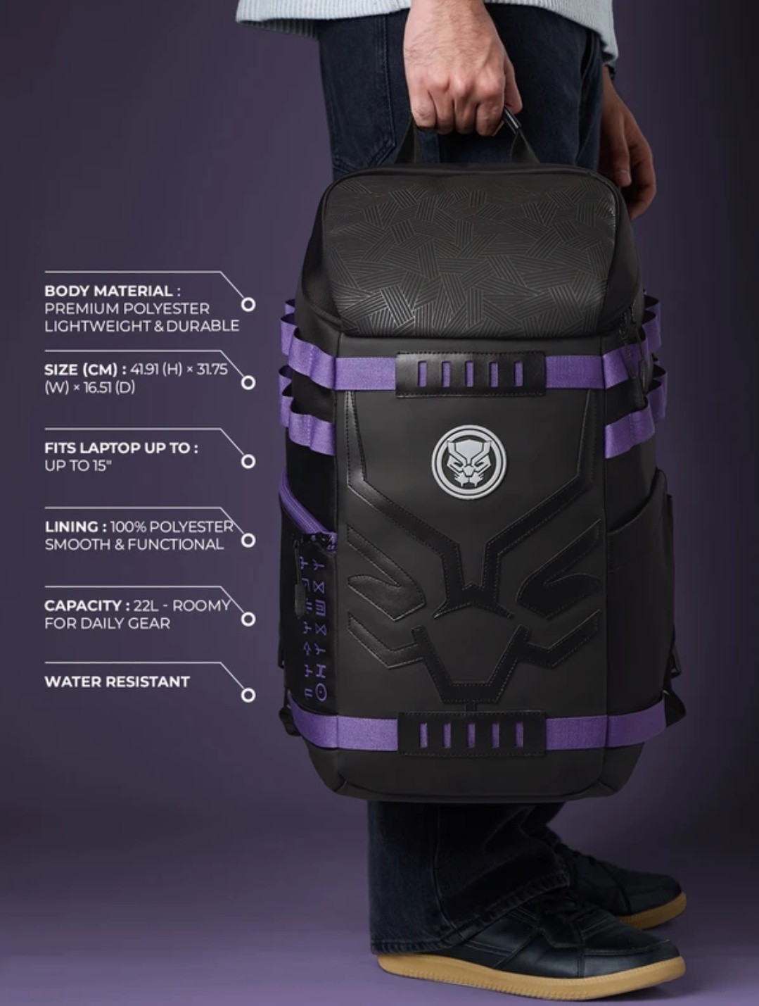 Black Panther Backpack for Men Premium Official Licensed 25L Laptop Bag Travel