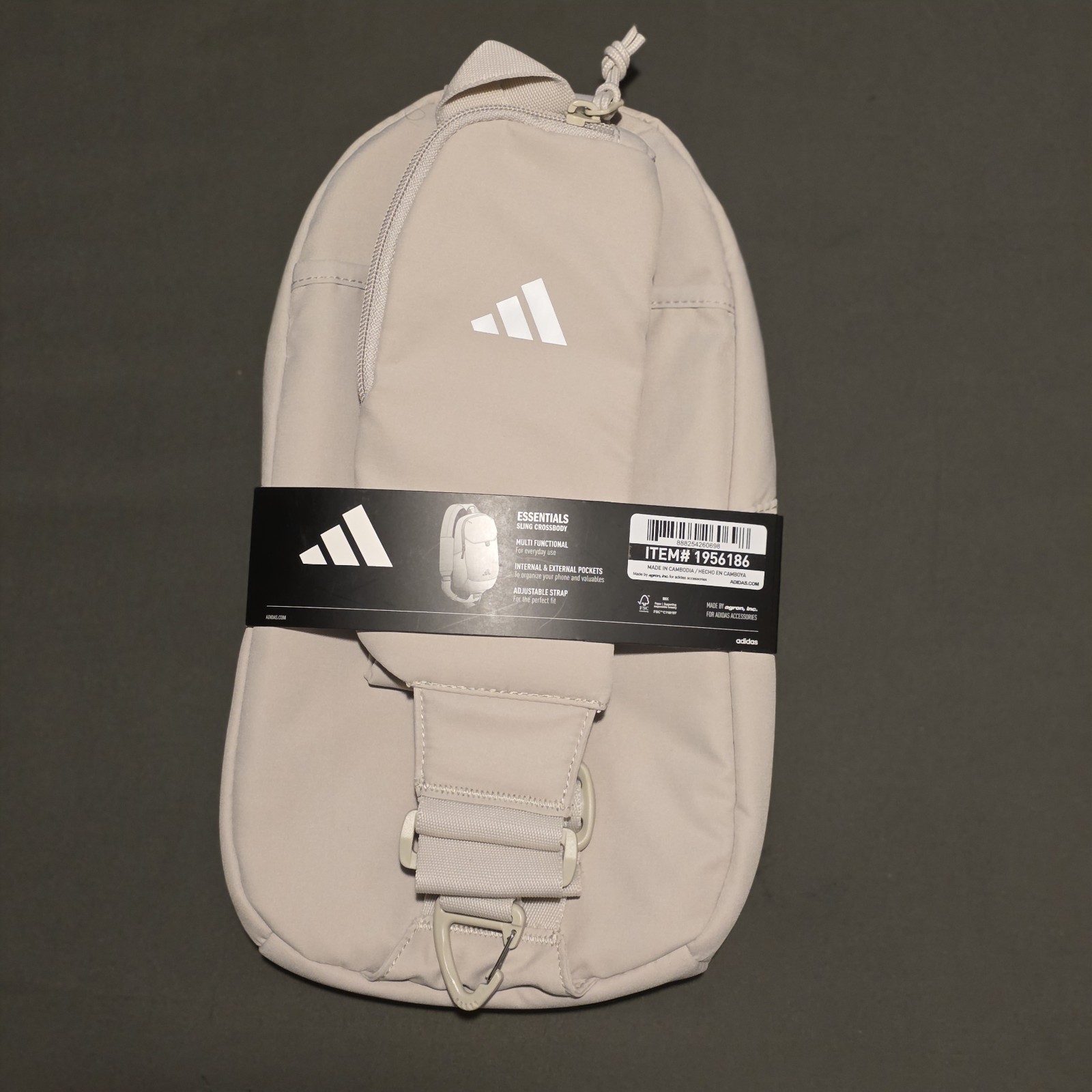 Adidas Essentials Sling Crossbody Bag Beige New With Phone Strap Pocket. Unisex