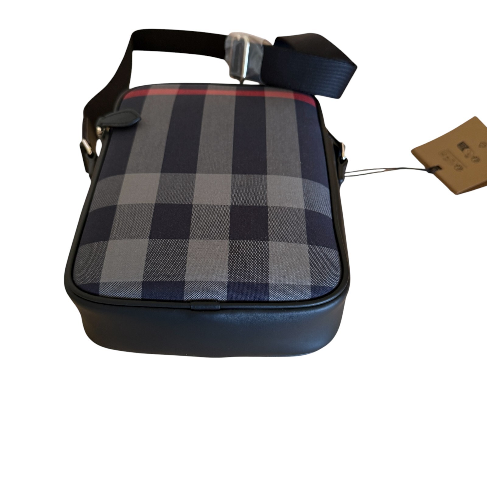 Burberry Canvas/Leather Paddy Crossbody IP Check Bag Navy/Red with black leather
