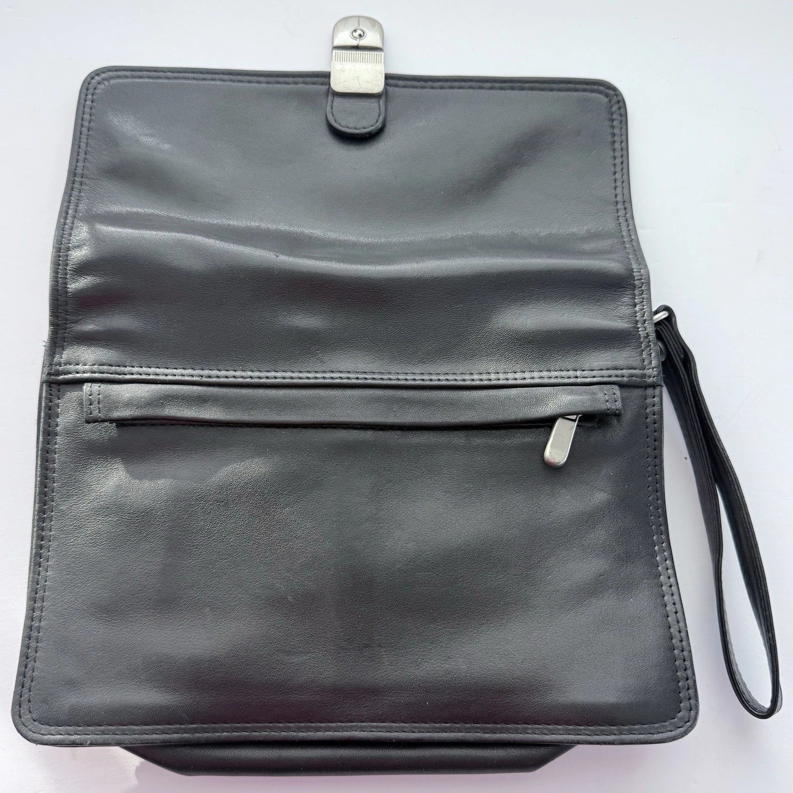 Vintage Studio Wilsons Leather Black Men’s Bag Wrist Strap Clutch Bag 8″ x 9”