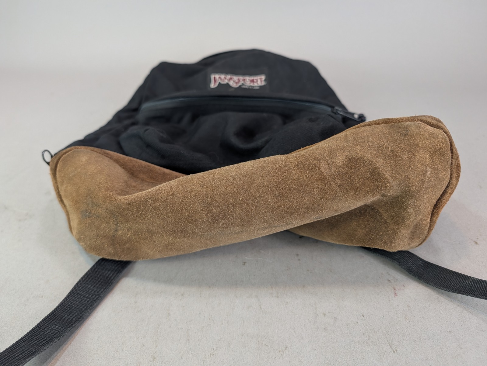 Vintage Jansport Backpack Black Suede Leather Bottom 90s Retro Made in USA
