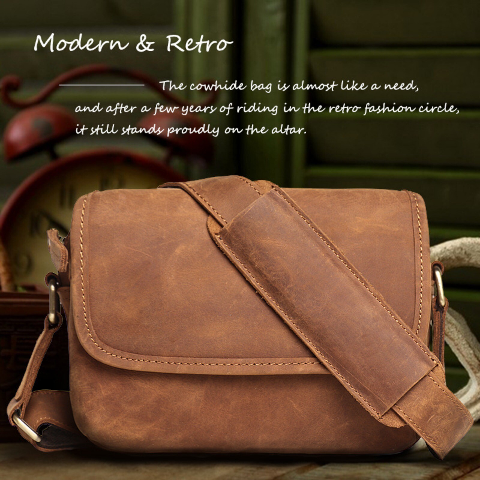 Men Retro Leather Crossbody Messenger Bag Shoulder Satchel for Work Travel