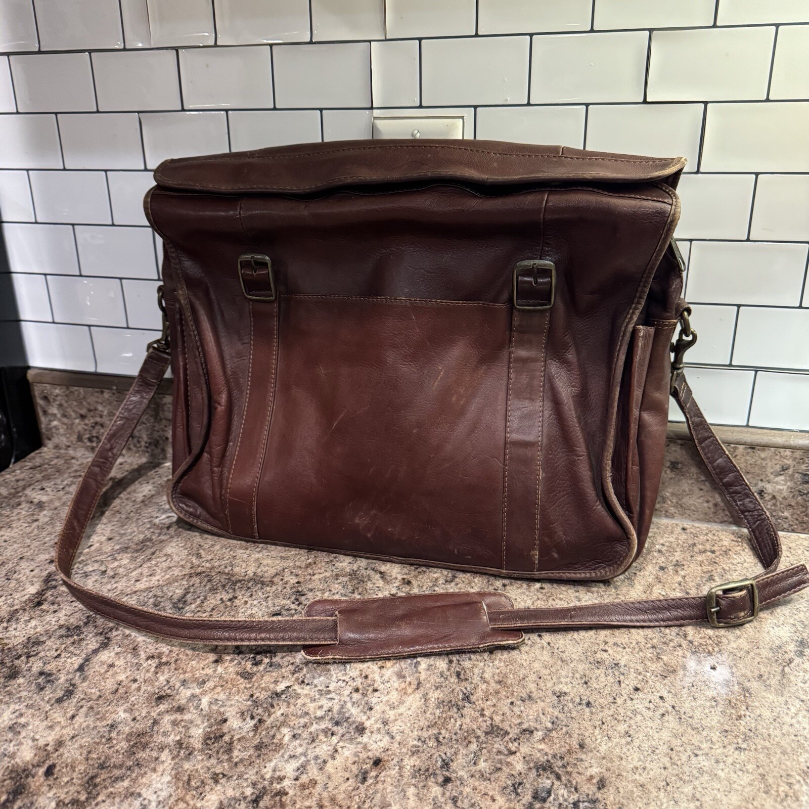 PM4 Manufacturas Quintero Colombia Brown Genuine Leather Laptop Messenger Bag