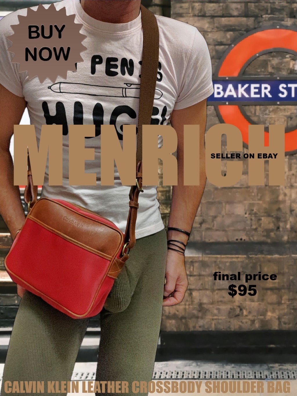 CALVIN KLEIN LEATHER PURSE MESSENGER CROSSBODY SHOULDER BAG. RED. VINTAGE 🌈 GAY