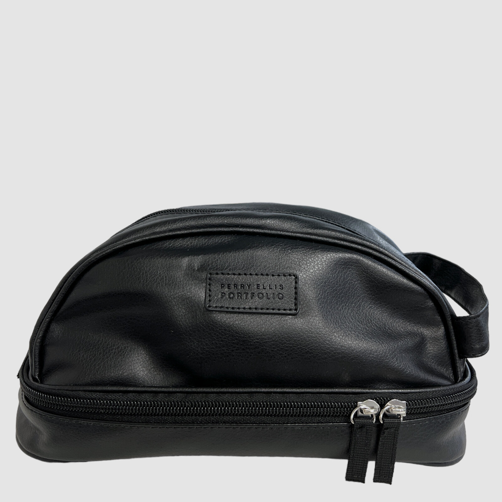 Perry Ellis Mens Black Toiletry Duffle Case Travel Shave Kit Overnight Bag.