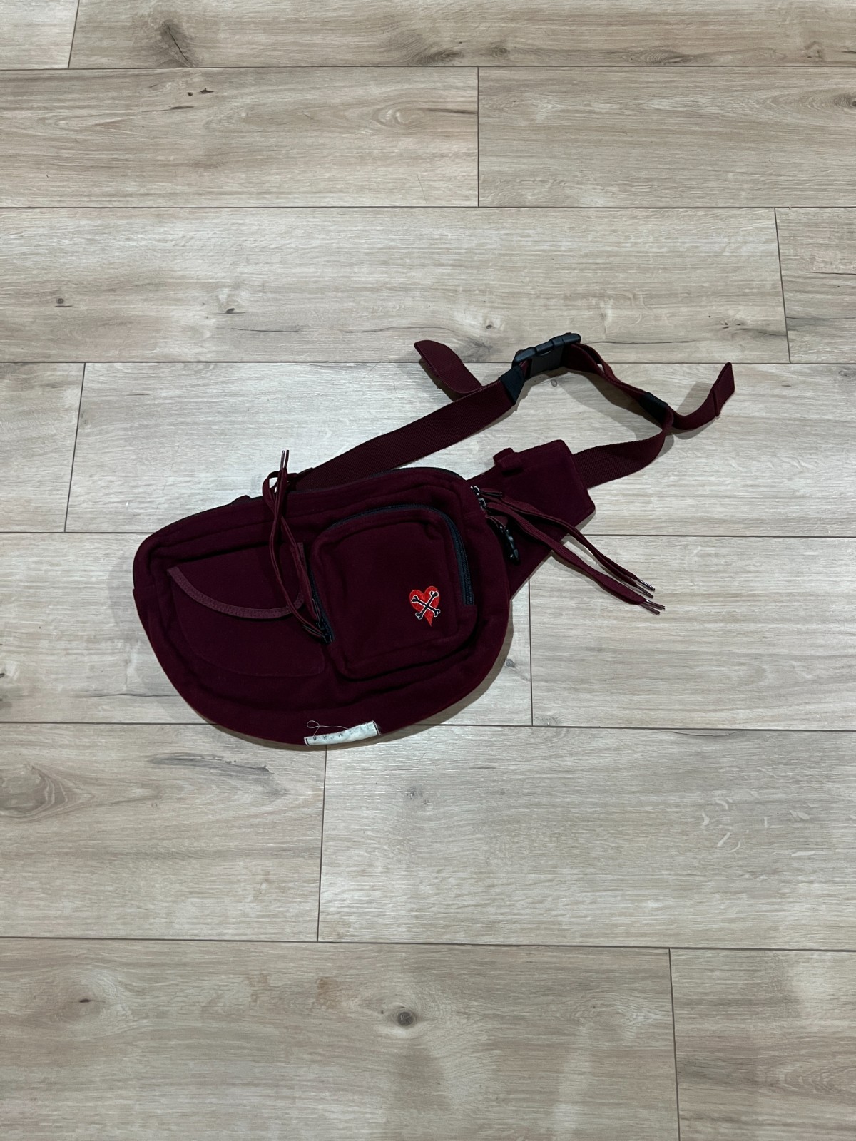 Stussy SAMPLE AC/DC Collab Maroon Fleece Crossbody Bag OS