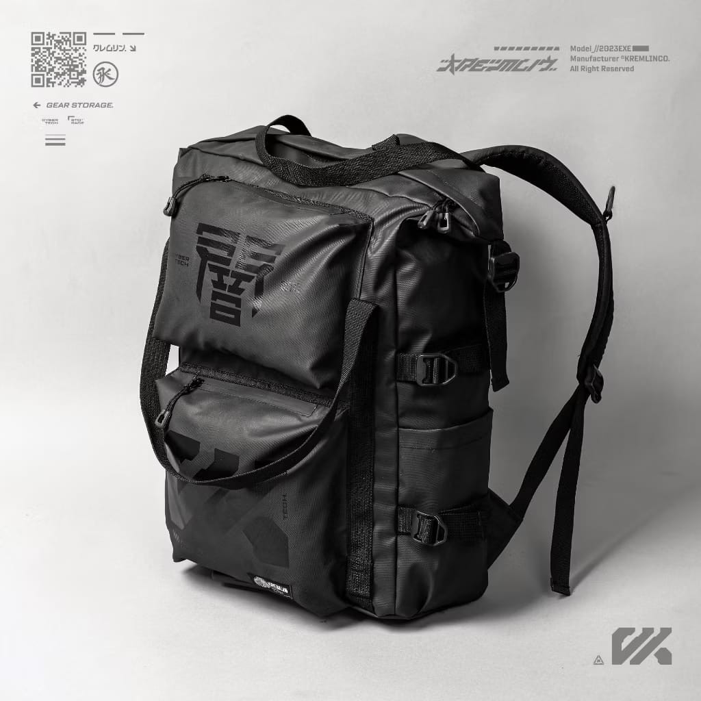 Kremlin Detroit Tech Gear Black Backpack Carrier Futuristic Fullzip Crossbody