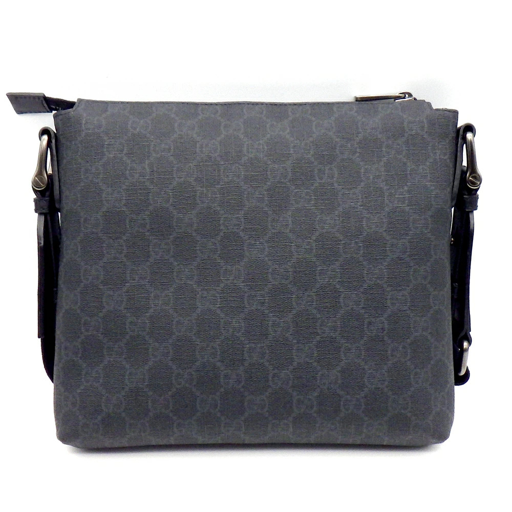 Gucci 387514 Shoulder bag GG Supreme canvas black PVC leather silver hardware