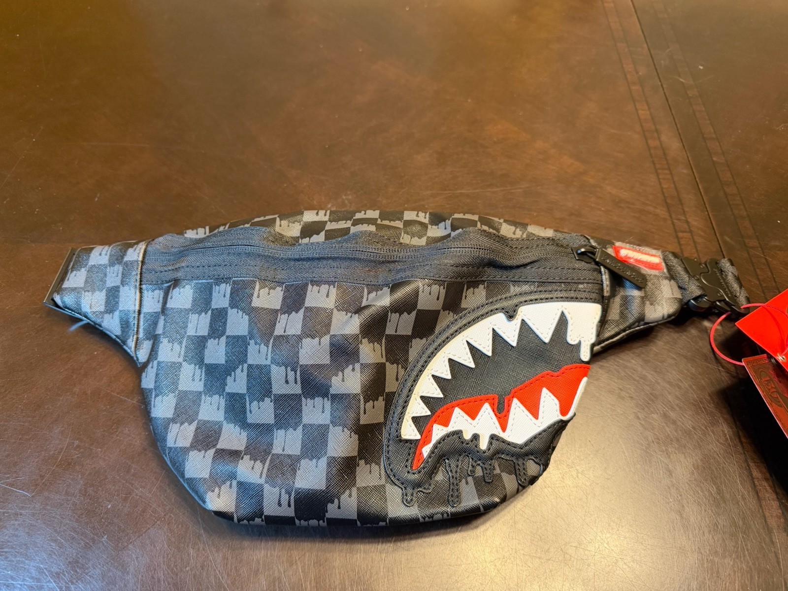 New Sprayground Shark Mouth Black Gray Crossbody Fanny Pack Bag Large