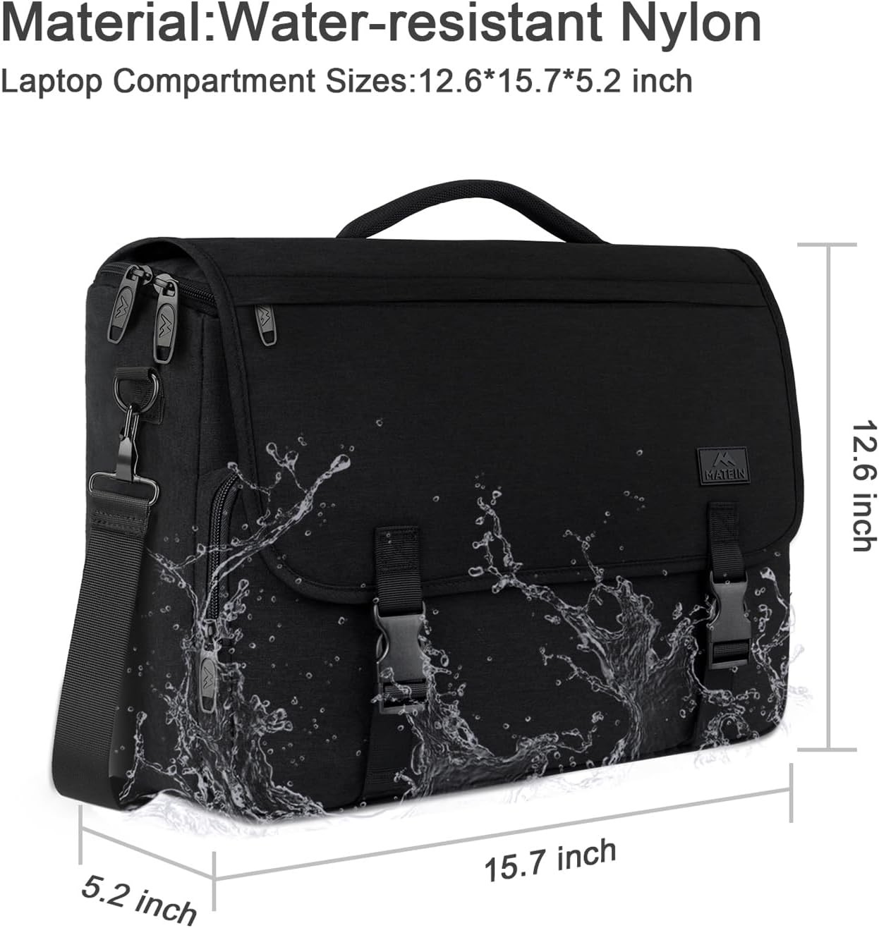 Messenger Bag for Men, Briefcases Lightweight Men’s 15.6 inch, Black