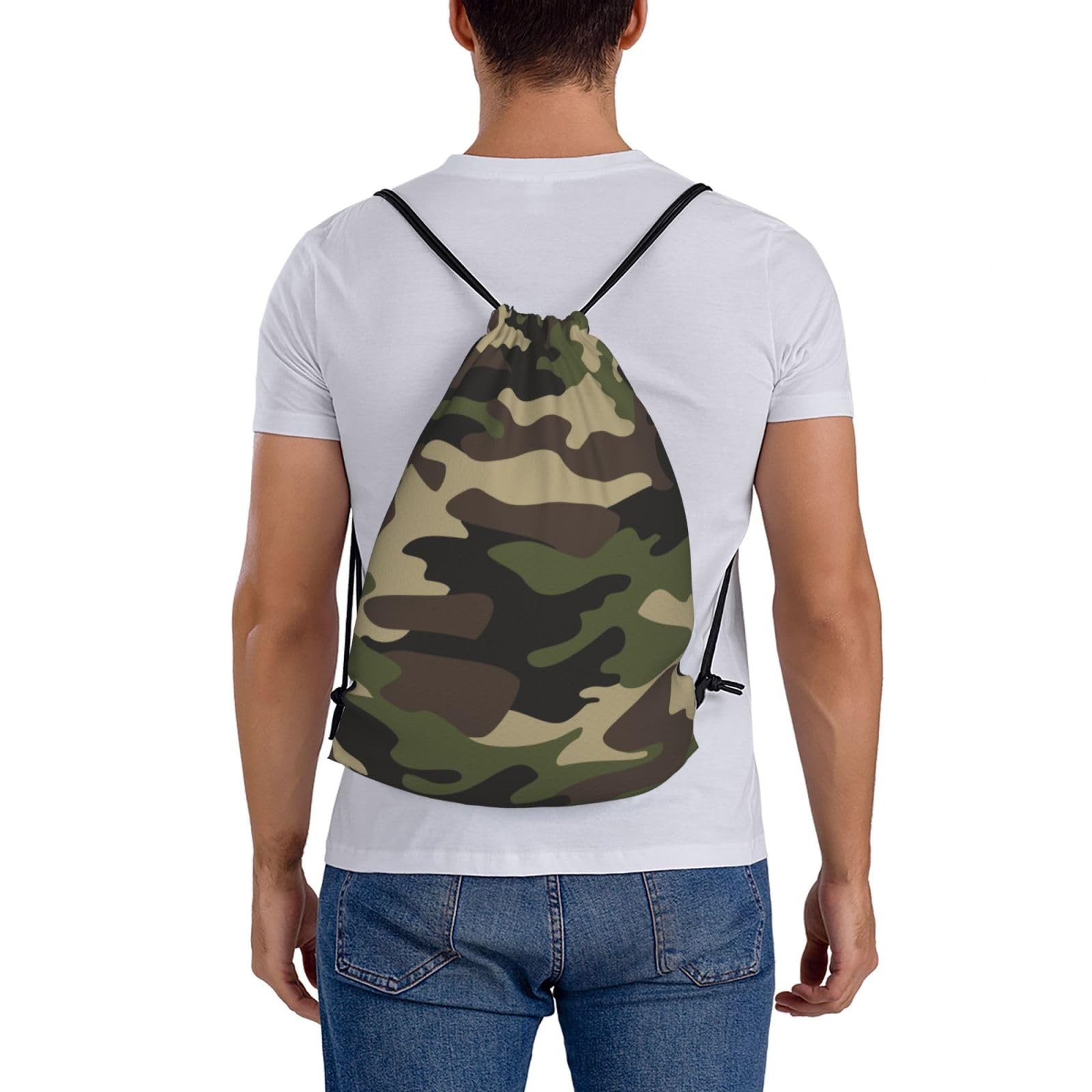 Green Brown Camo Unisex Drawstring Backpack Bag Sport Gym Travel Swim Sackpack