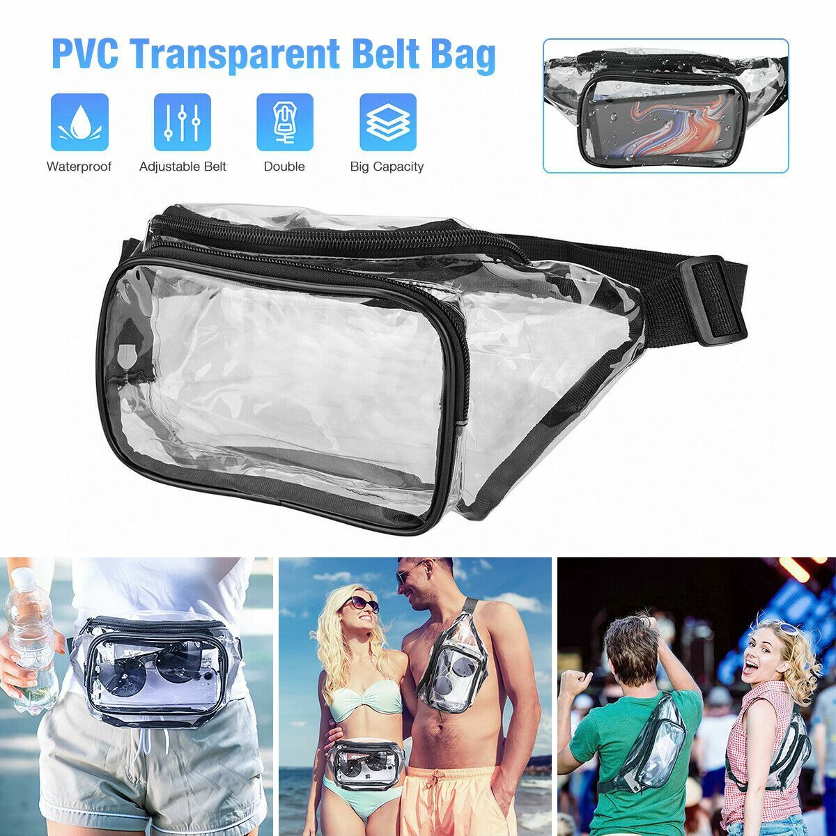 Clear Zip Sling Bag Transparent Stadium Shoulder Crossbody Adjustable Backpack