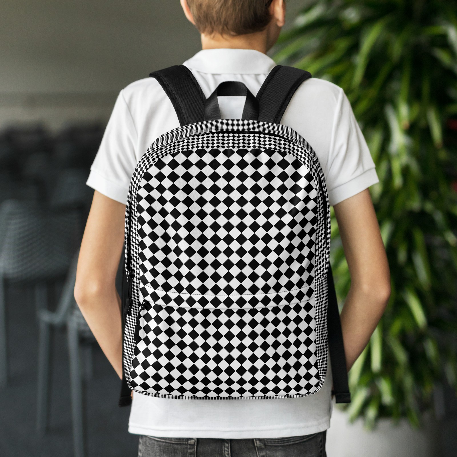 Child/Youth School Backpack black and white checkerboard
