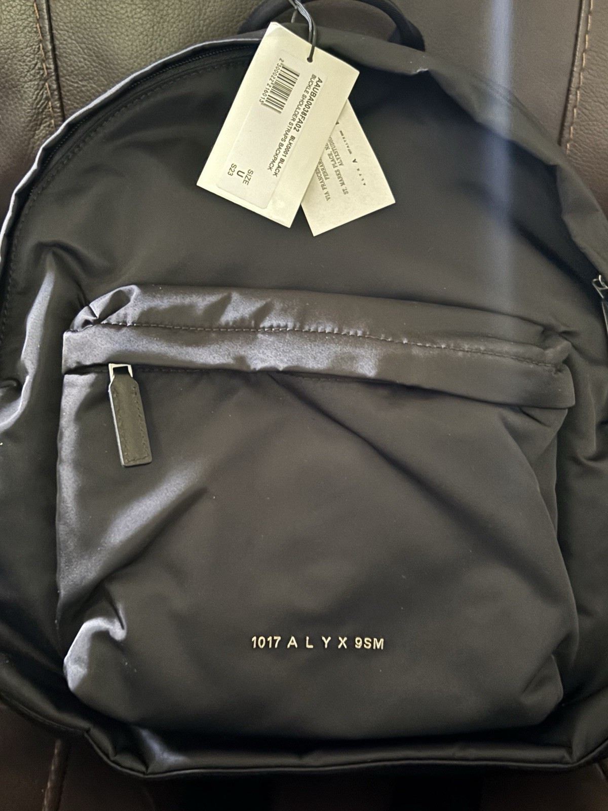1017 ALYX 9SM Black Backpack Zip Laptop Compartment Padded Back Outer Pockets
