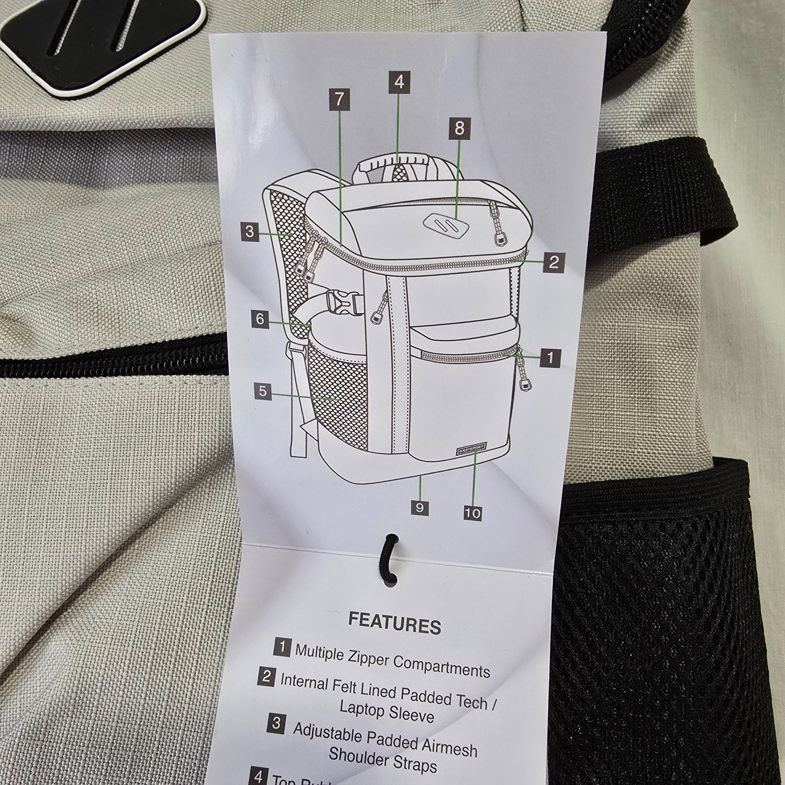 Eastsport Rival Backpack Beige Black Up to 17″ Laptop 18.5″ x 11.25″ x 6.25″ NWT