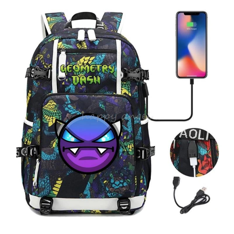Geometry* Dash Printing Backpack Usb Charge School Bag Student Bookbag Backpacks
