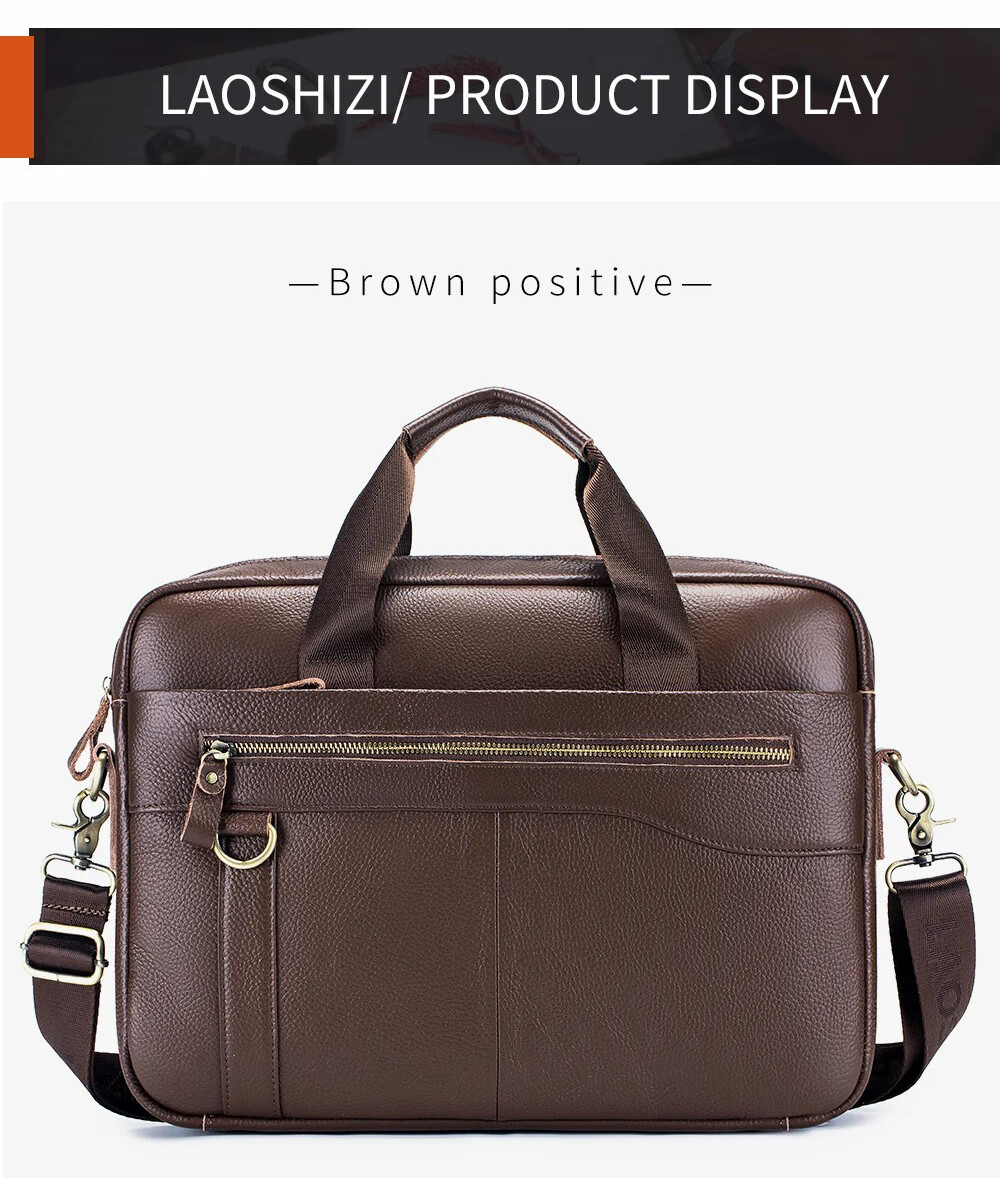 Men’s genuine leather 14 inch notebook bag, men’s office and business handbag