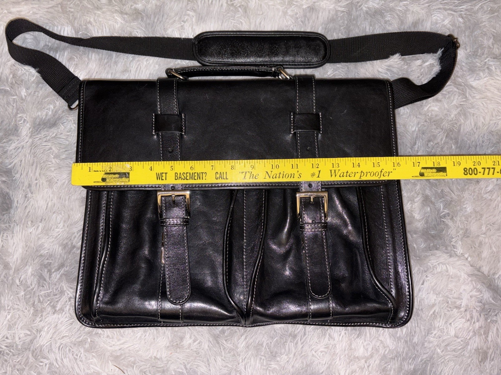 Floto Firenze Black Leather Buckle Strap Briefcase Messenger Bag Made In Italy