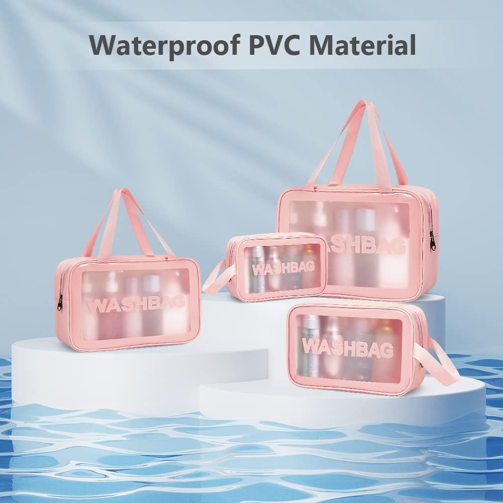 Aucuu 5PCS Clear Toiletry Bags, Wash Bag, 32.5*22.5*5 cm, – Pink