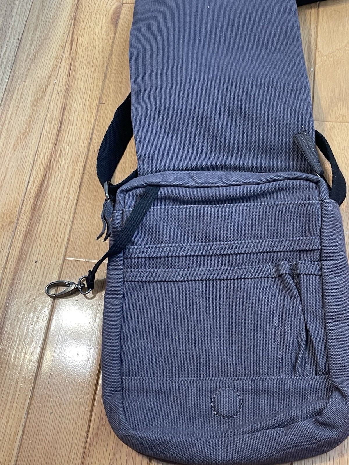 VTG Duluth Trading Co Gray Canvas Crossbody Bag Travel Utility Multi Pocket