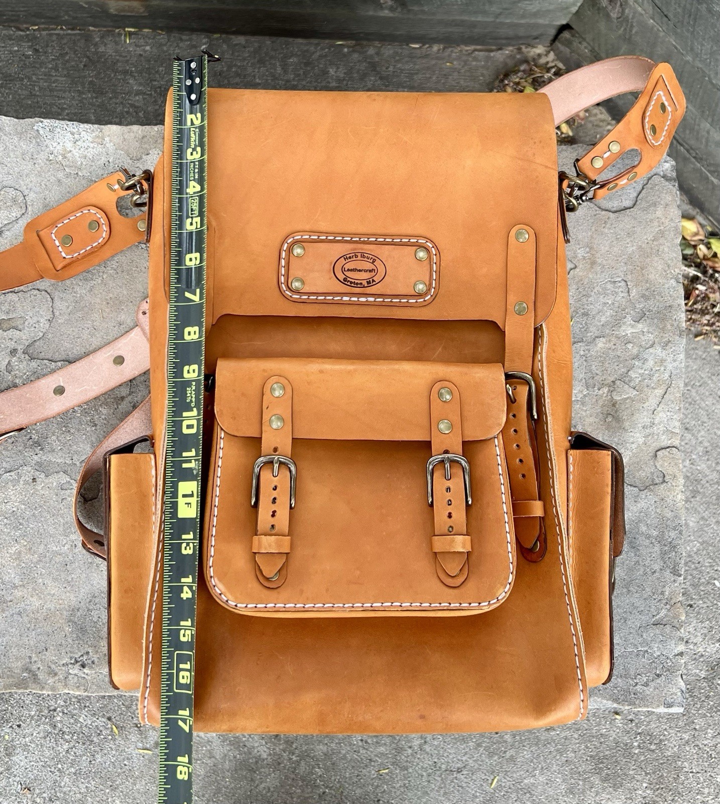 Leather Backpack. Handmade Tan Rucksack Style. 17×11.5×6 inches.