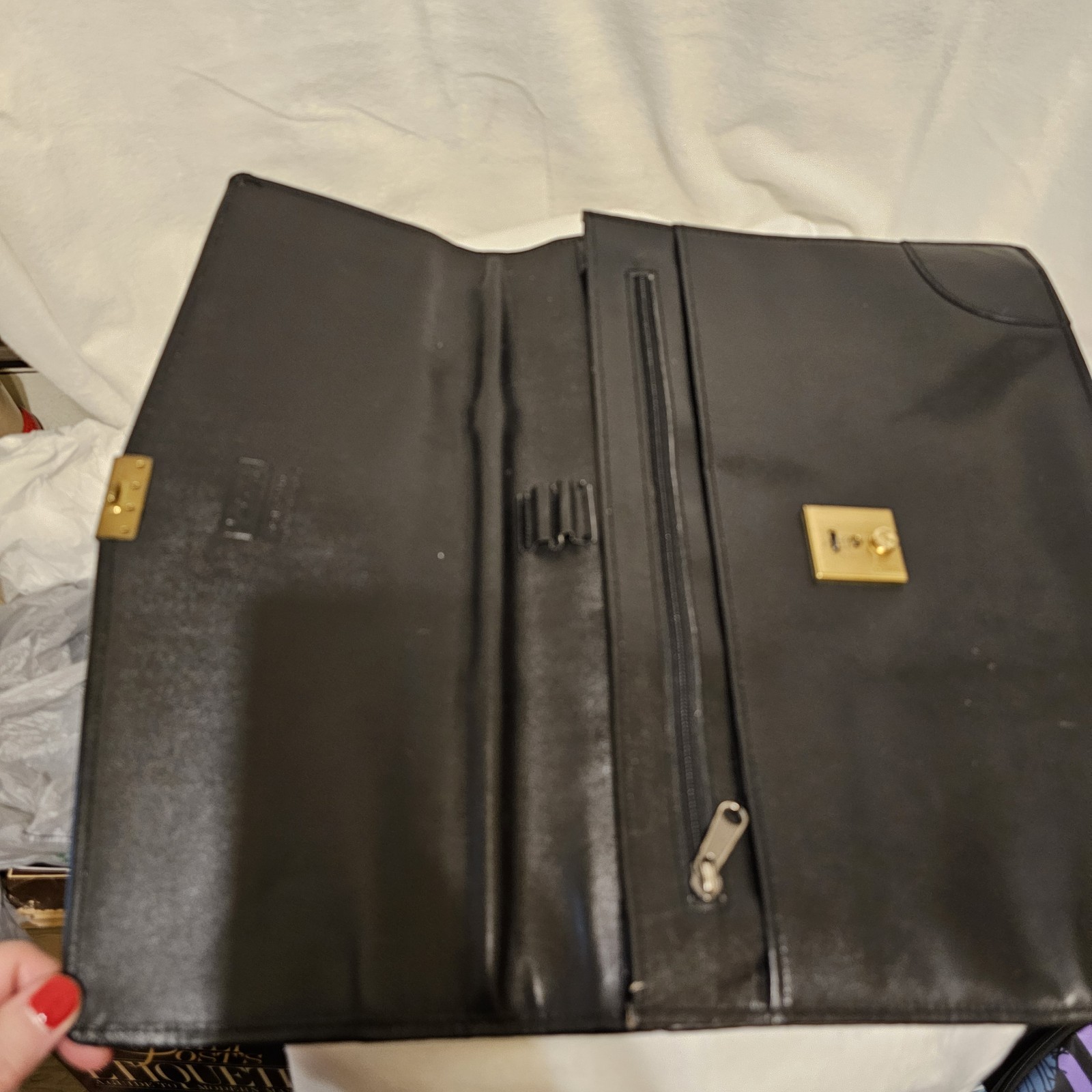 Vintage Hau’s Black Leather Attache Bag Briefcase 5 Pockets Key Incl 15.5x11in