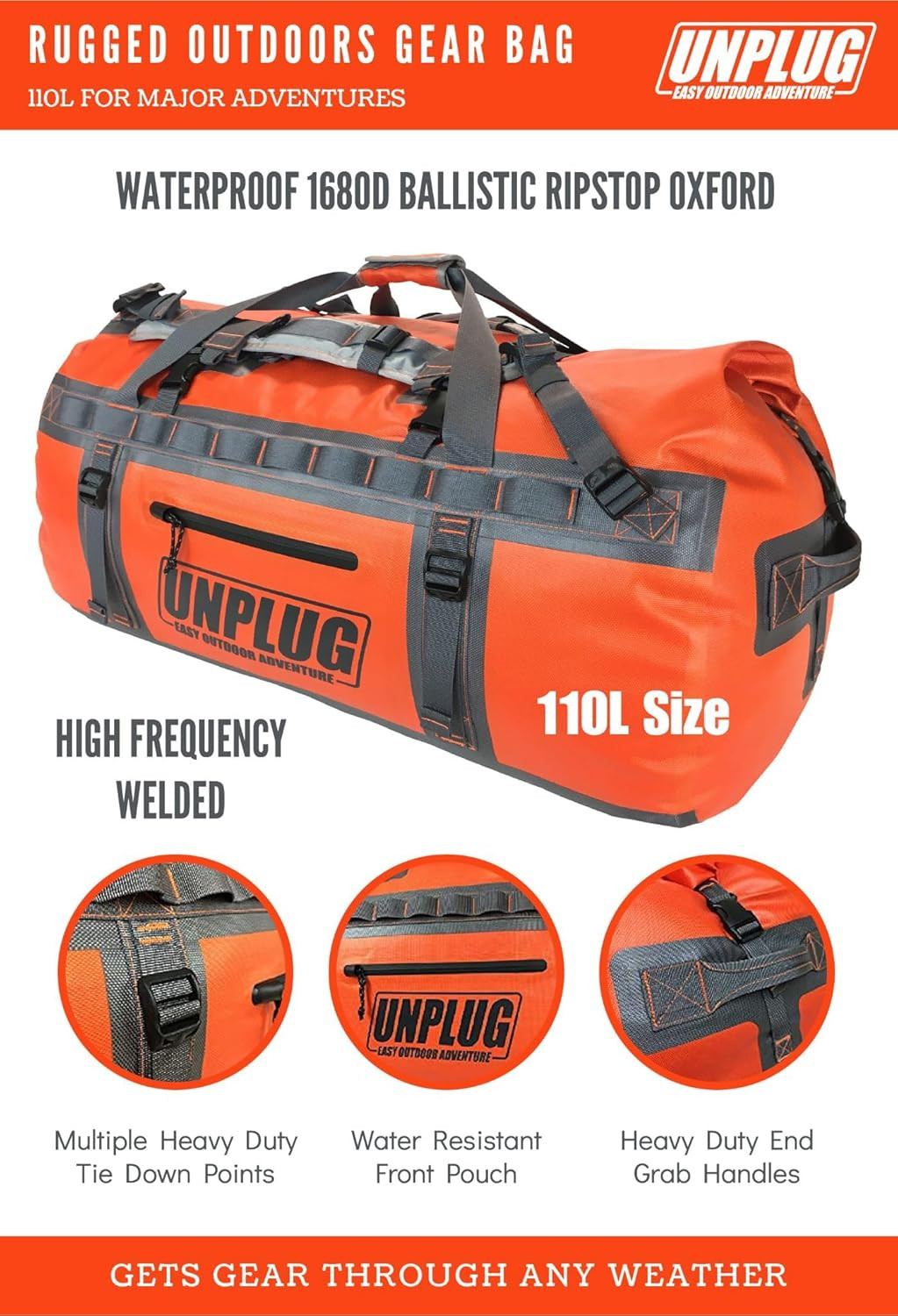 UNPLUG Ultimate Adventure 110L Waterproof Travel Bag for Outdoor Activities