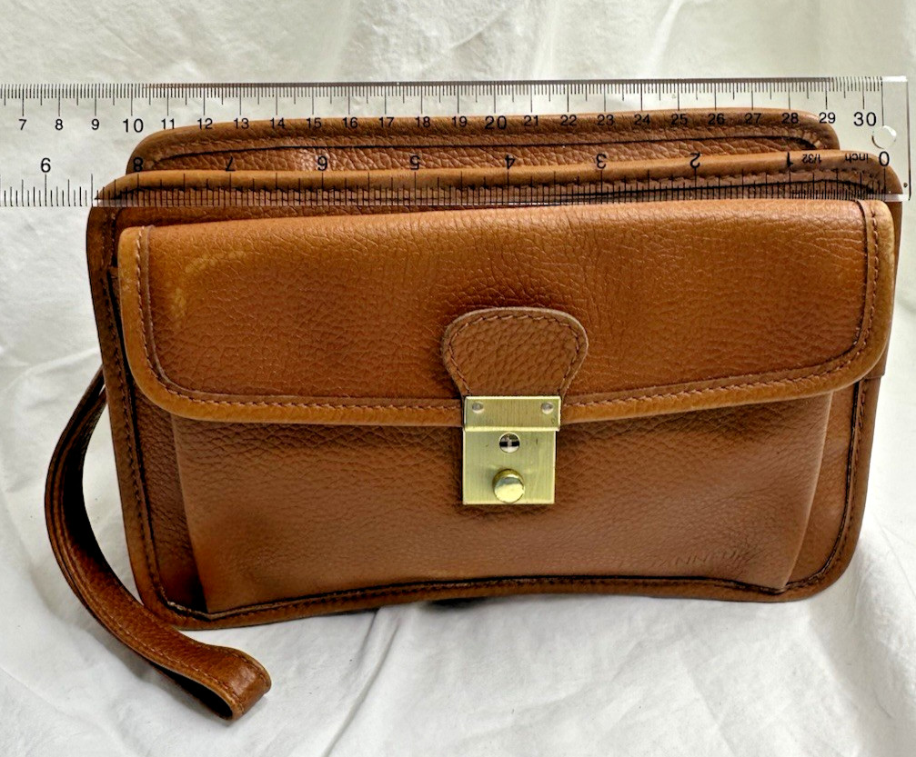 Le Tanneur Leather Brown Plain Men’s Bag Wrist Strap France 1898 Used