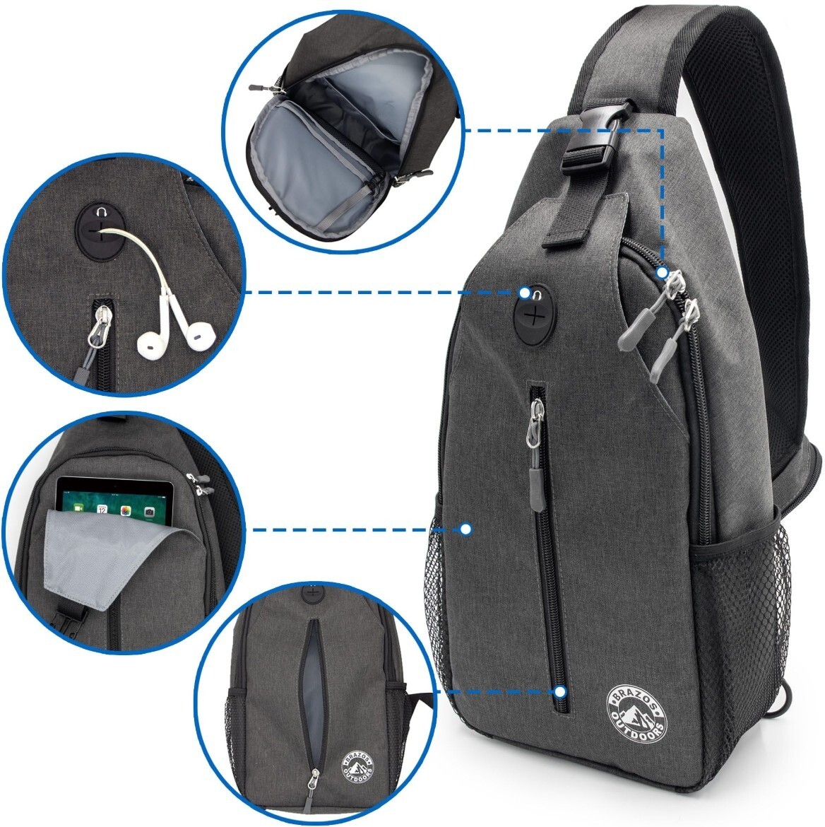 Crossbody Sling Hiking Daypack 6-Pocket Design,Removable Phone Compartment