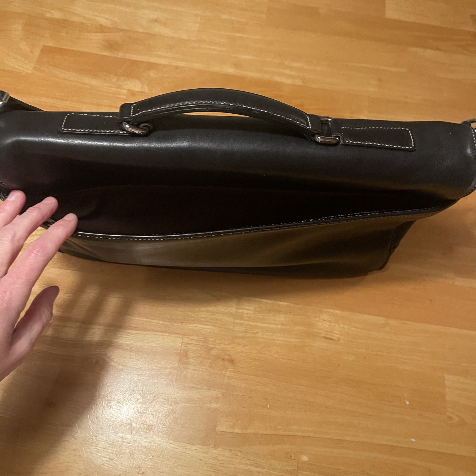 COACH Black Leather Briefcase Laptop Messenger Bag Single Handle w/ Strap VTG