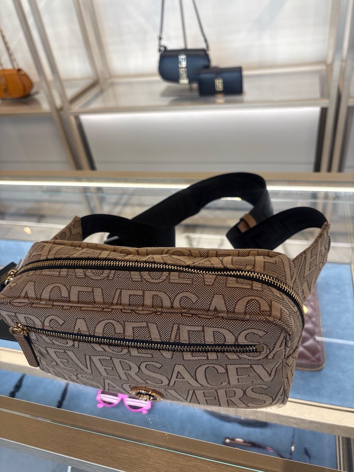 Versace Belt Bag Canvas Fabric Allover Beige/brown $1200 Retail Authentic