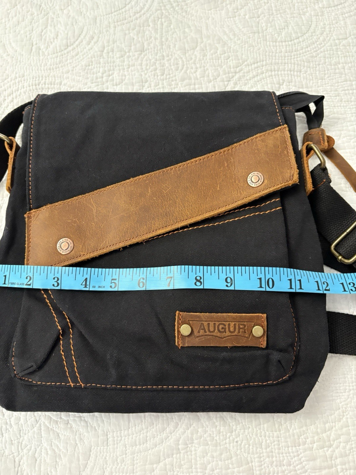 Augur Men’s Canvas Bag Leather Accent Black & Brown Shoulder Strap