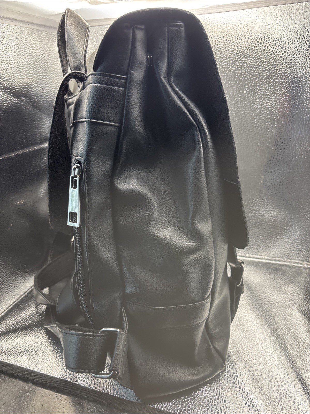 LXY Black Vegan Leather Backpack Unisex Adult Travel School Laptop Bookbag Bag