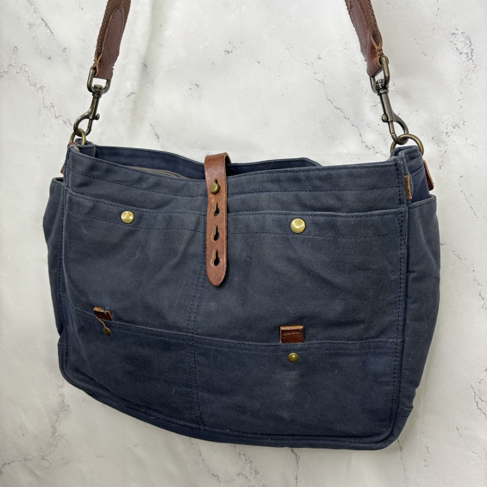 J Crew Dry Goods Abingdon Waxed Canvas Messenger Bag Cotton Leather Shoulder Bag