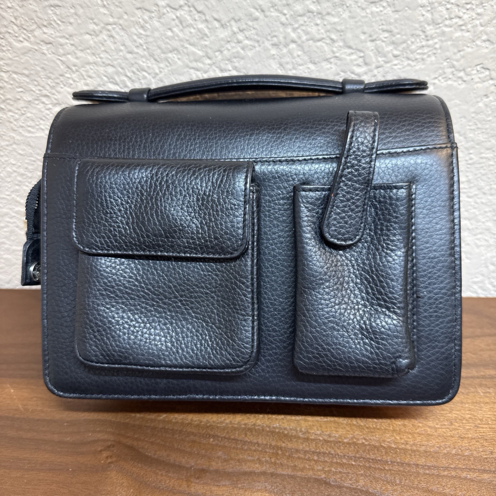 Gian Ferrente Men’s Leather Small Black Organiser Bag Satchel Multiple Compartm
