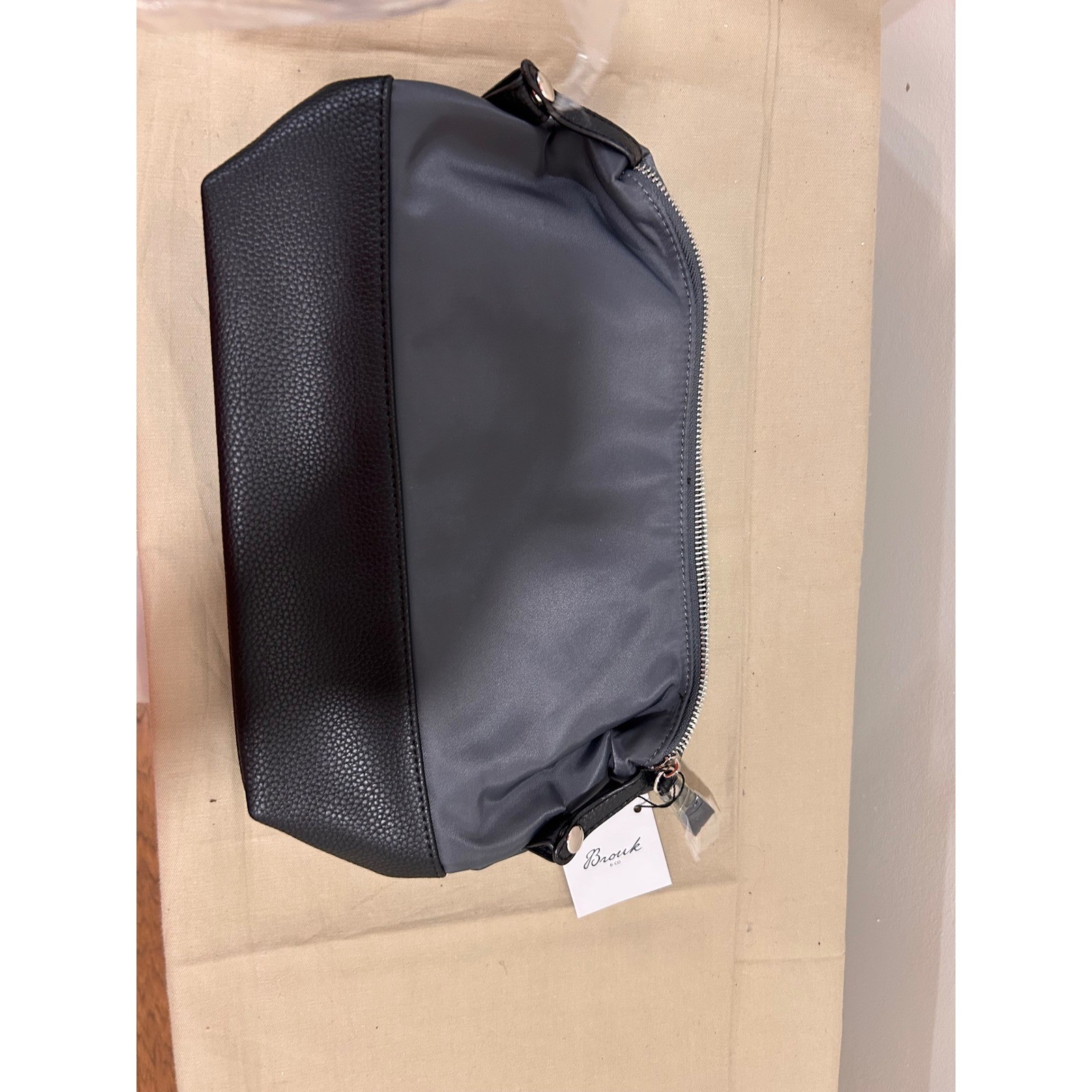 Brouk & Co. Two-Tone Nylon and Vegan Leather Toiletry Bag Grey Black