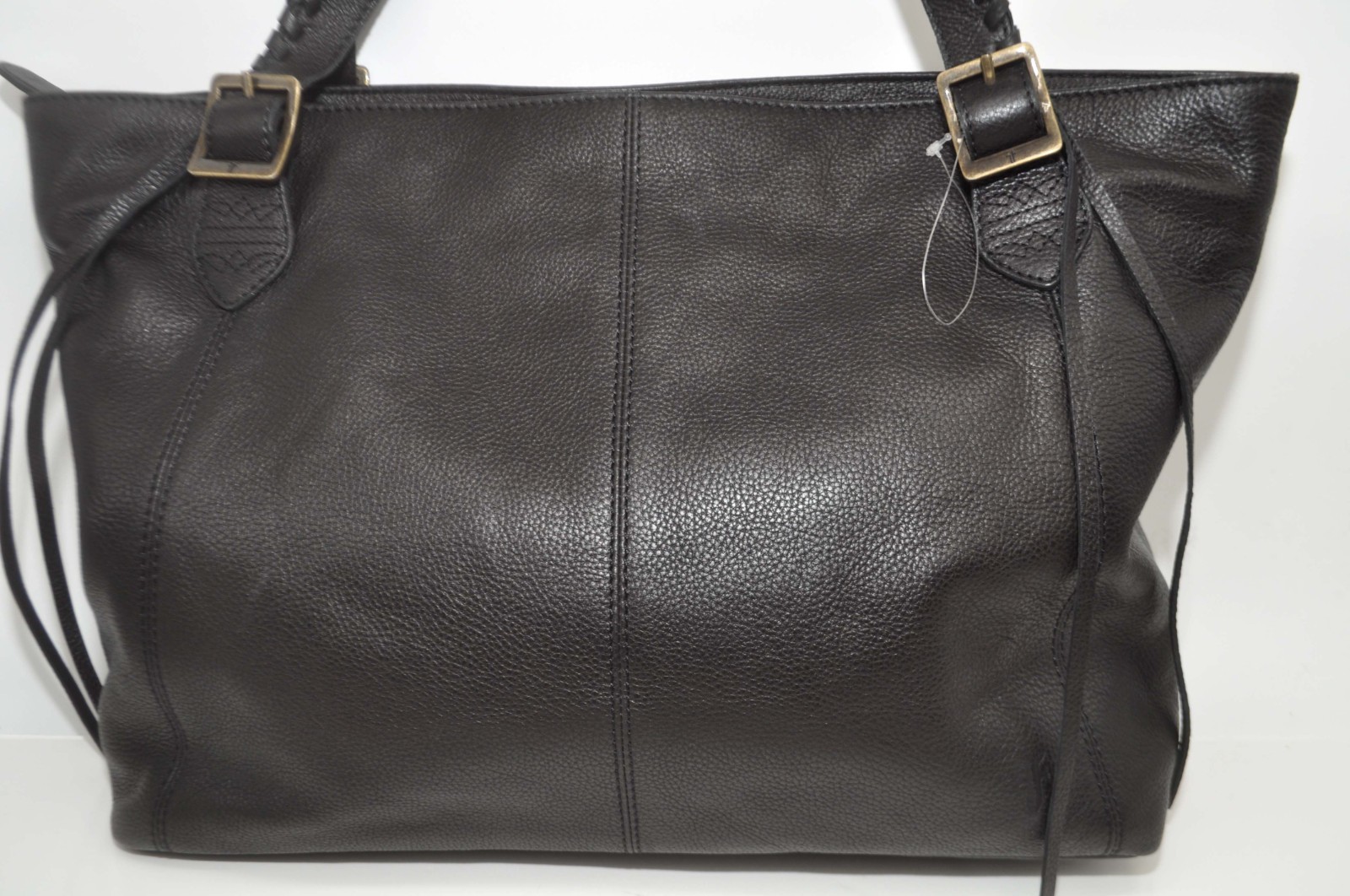 FRYE Caelan Black Pebbled Soft Leather Shoulder Buckle Top Zip Tote Bag NEW $298