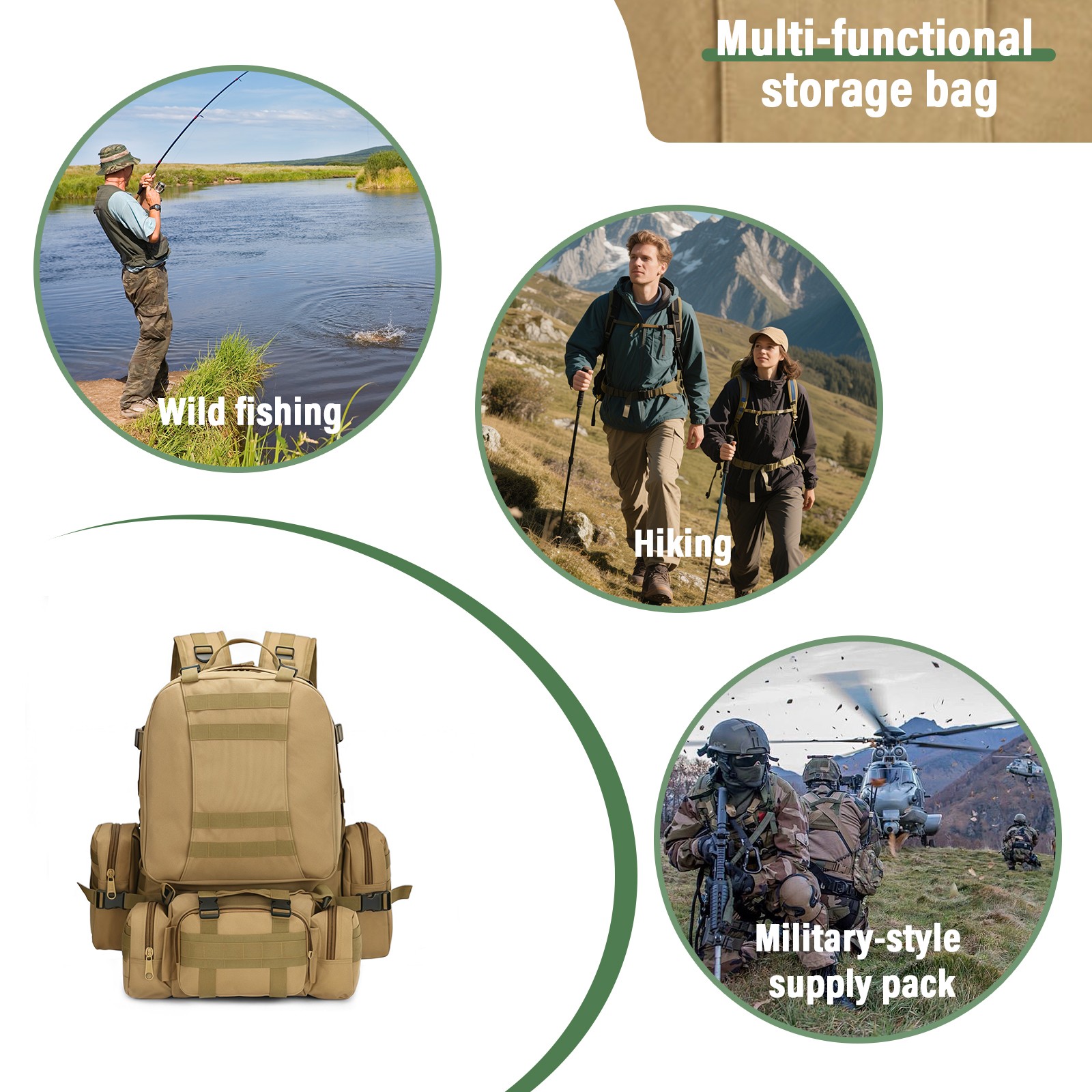 75L Large Military Tactical Backpack for Men Camping Hiking Waterproof Backpack