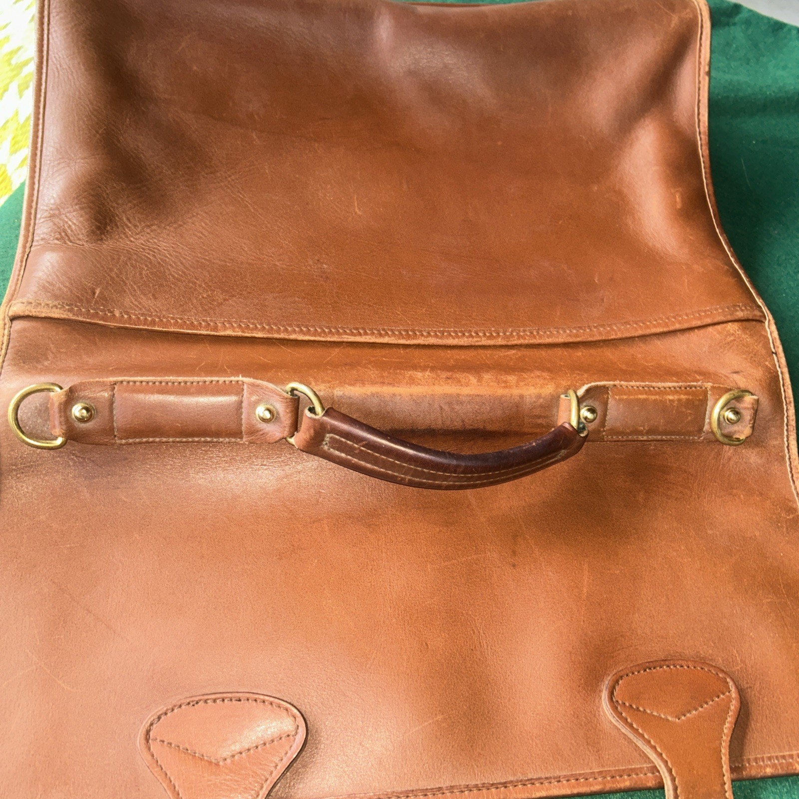 VTG Jack Georges Brown Distress Messenger Satchel Bag Brass Briefcase Leather
