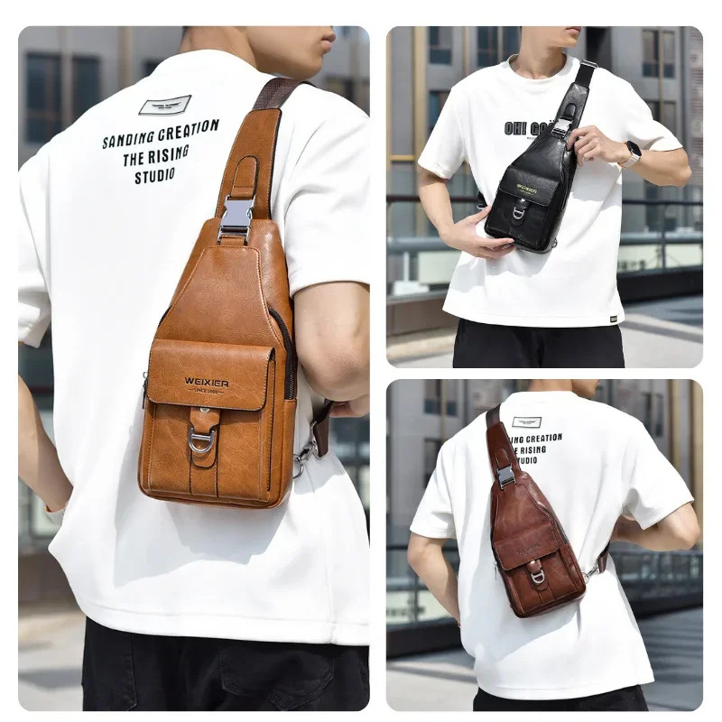 New Men’s Bag High Quality PU Leather Men’s Chest Bag Simple Waterproof Single S