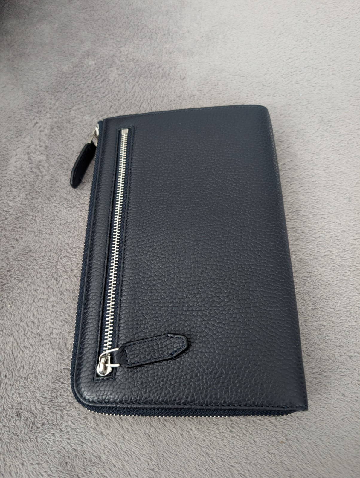 CERRUTI 1881 Navy Blue Leather Long Wallet Zippy Organizer Clutch Mens Bag Purse